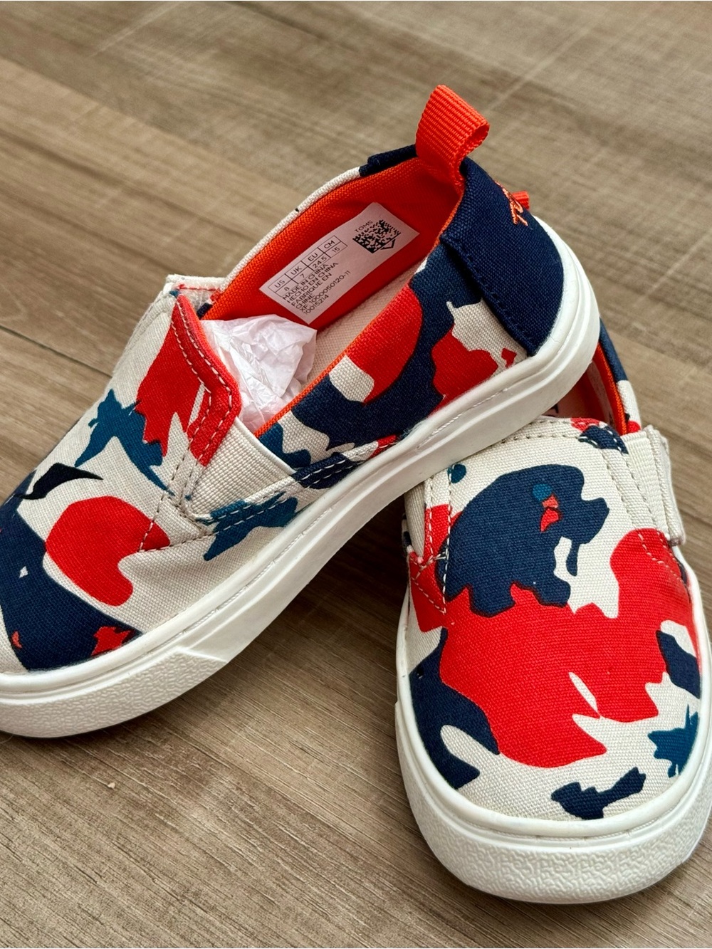 TOMS Toddler 8T Red Navy Abstract Floral Canvas Slip On Shoes